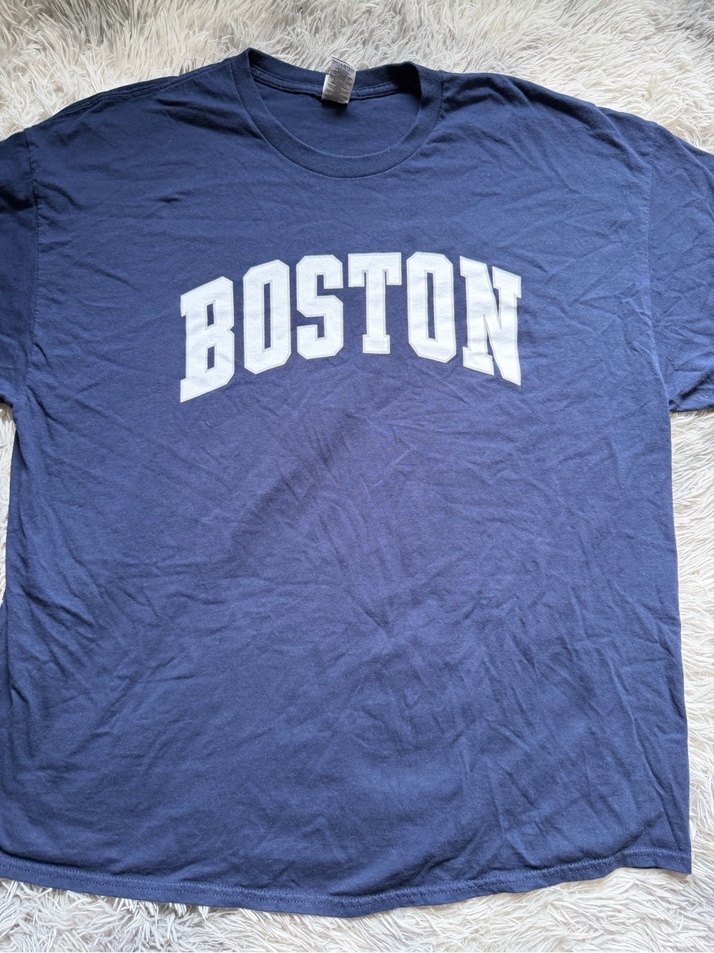 Gildan Navy Short Sleeve T-Shirt with White Boston Print